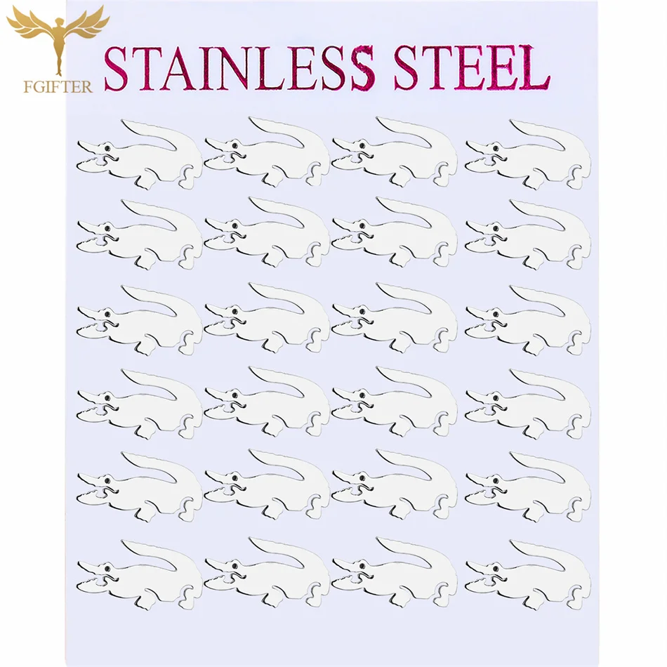 12 Pairs Stainless Steel Stud Earrings Set Punk Animal Crocodile Earrings  For Women Girls Goth Jewelry Accessories Wholesale 5