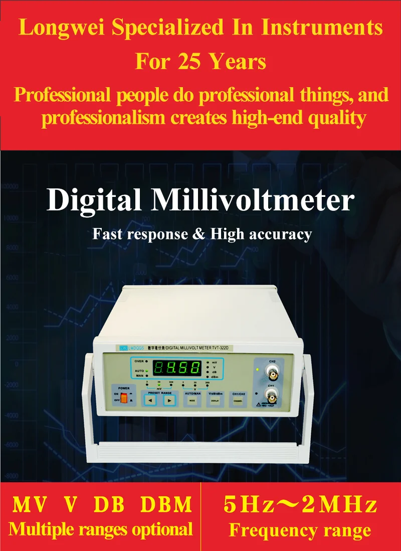 Longwei TVT-322D Dual Channel Digital Millivoltmeter Millivolt Meter Tester Doub