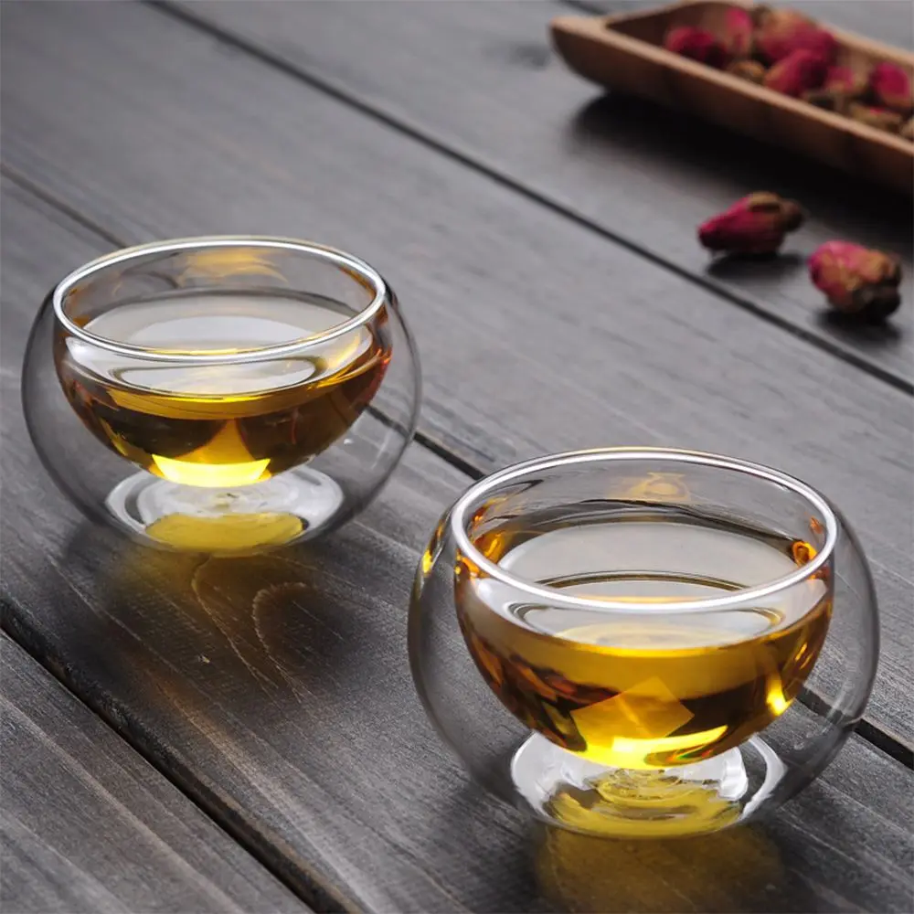 50ml Double Wall Glass Cup Heat Resistant Beer Tea Drink Kungfu Teacup MINI Whisky Cup Coffee Cups