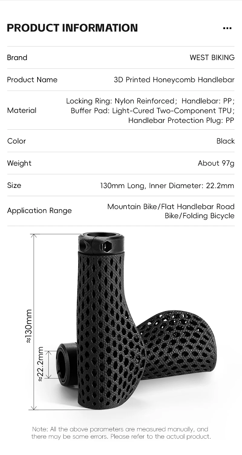 WEST BIKING 3D Printed Bicycle Grips Shock Absorption Mountain Bike Handlebar Cover Professional MTB Ergonomic Handle Grips