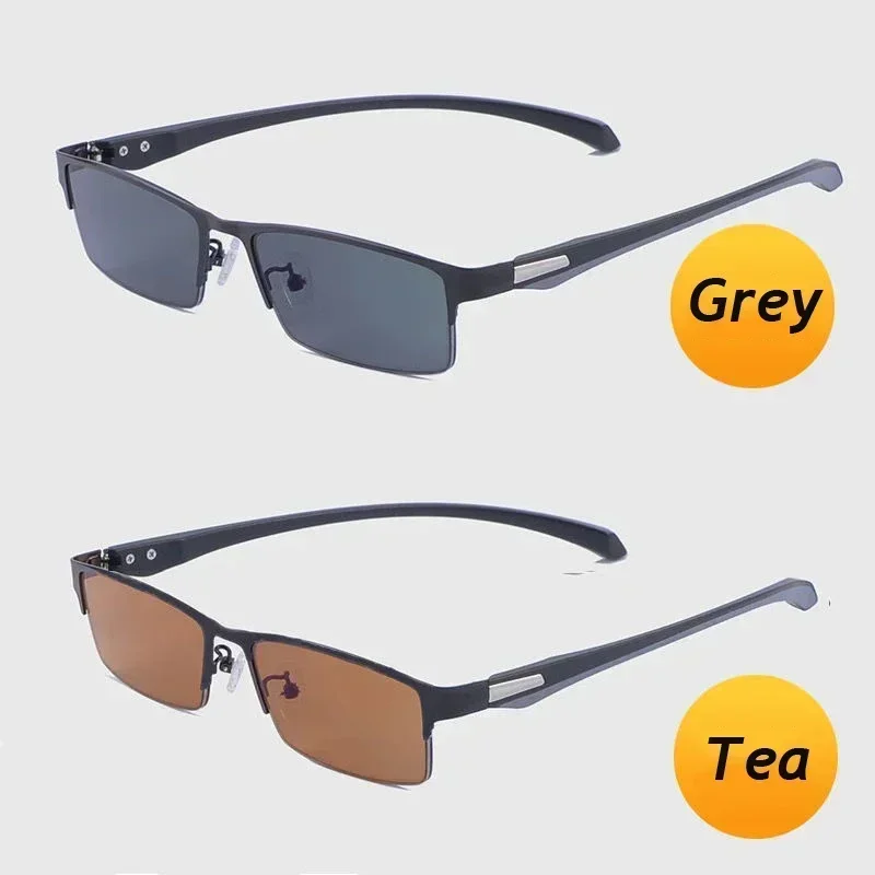 Finished Half Frame Photochromic Outdoor Sunglasses for Myopia Eyeglasses Vintage Men's Square Prescription Short Sight Glasses 2