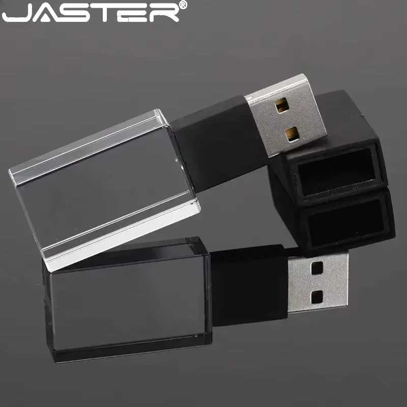 JASTER 크리스탈 USB 스틱 3D 인쇄 무료 커스텀 로고, USB 플래시 펜 드라이브, 투명 유리 펜 드라이브 선물, 8GB, 16 GB, 32GB, 64GB