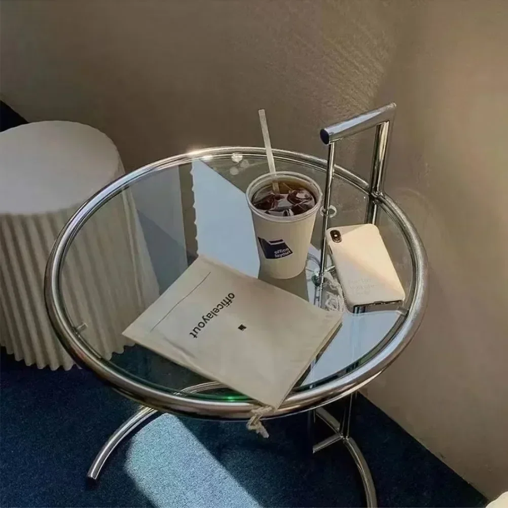 Nordic C-Shaped Glass Top Coffee Table Stainless Steel Lift Design Adjustable Sofa Side End Table Living Room Furniture