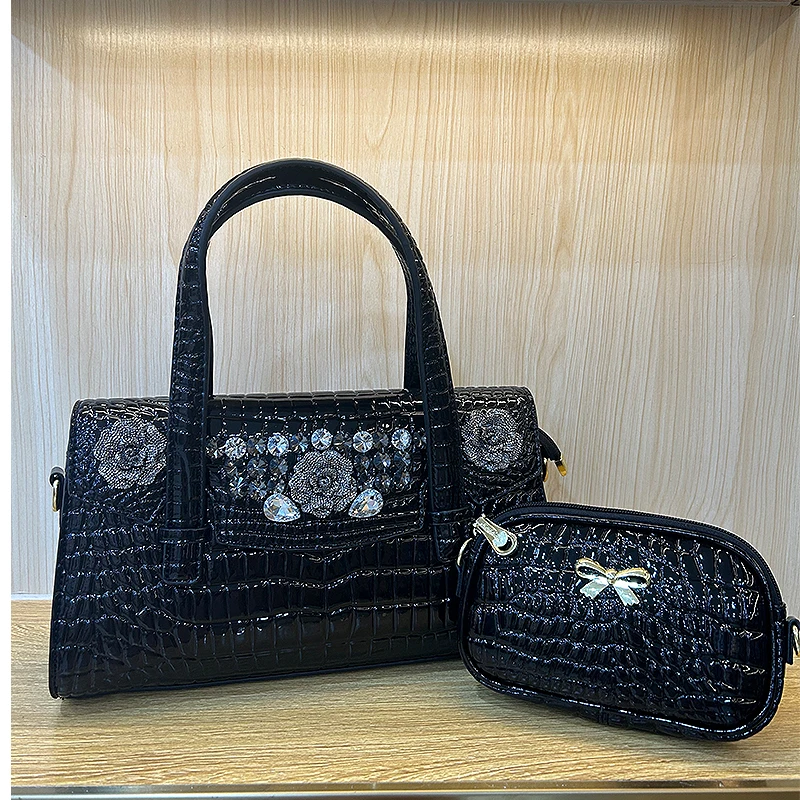 

Genuine leather new crocodile pattern diamond embellishment temperament one shoulder high-end women's bag