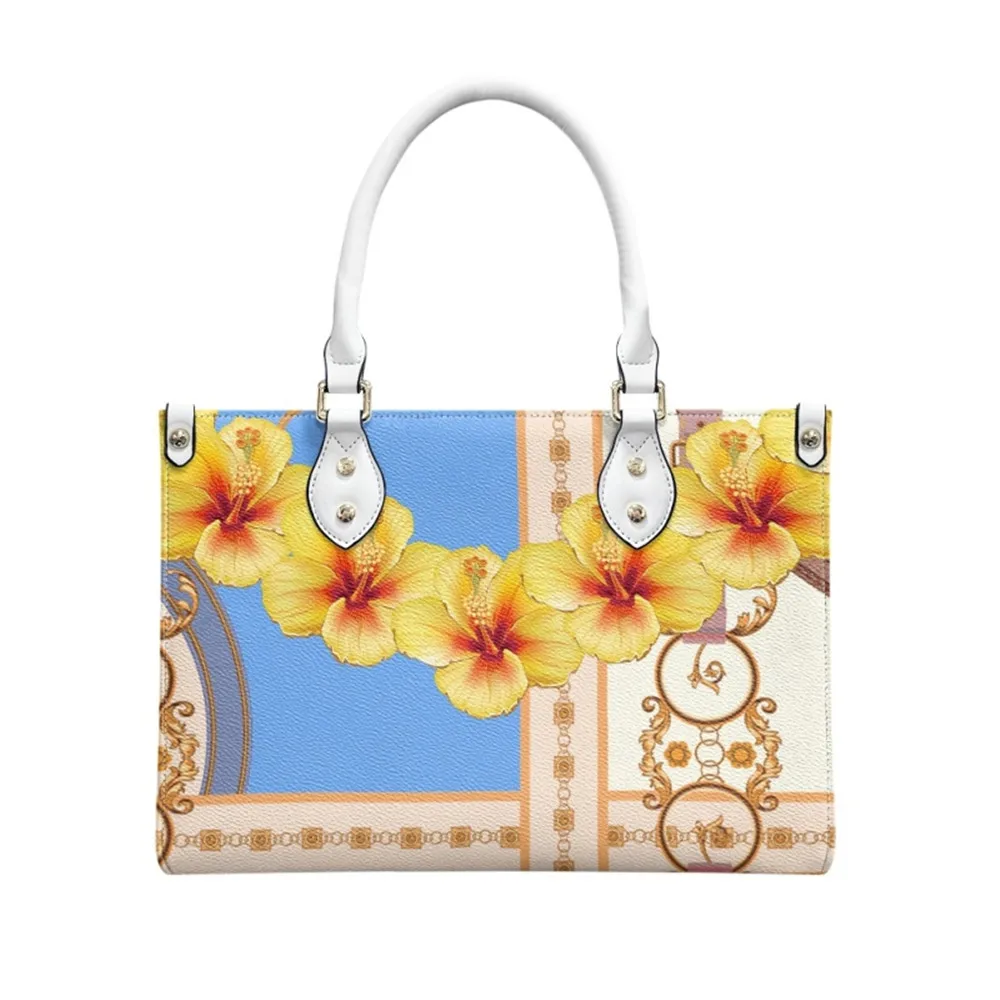 

Noisydesigns 2024 Women's Bag Hibiscus Flower Luxury Gold Pattern PU Handbag Ladies Blue Messenger Bags Bolso Mujer Dropshipping