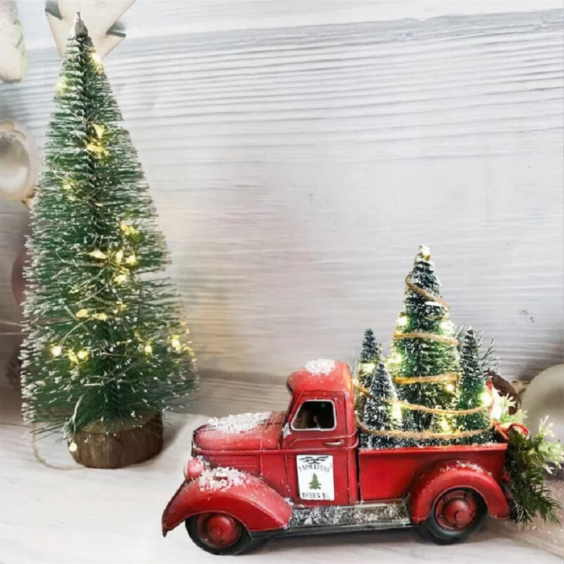 Wohnkultur Weihnachten rot LKW Auto Auto mit Lichtern Harz Ornament  Handwerk wasserdicht Garten Hof Baum Dekoration Navidad