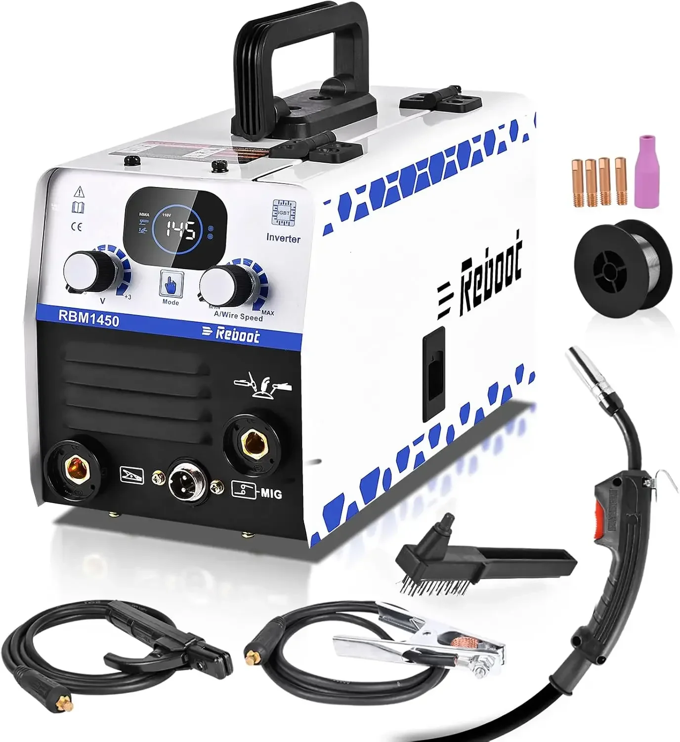 145Amp MIG Welder,110V Flux Core Welder Flux MIG/Lift TIG/Stick 3 in 1 Large LED Digital Display Welding Machine 6