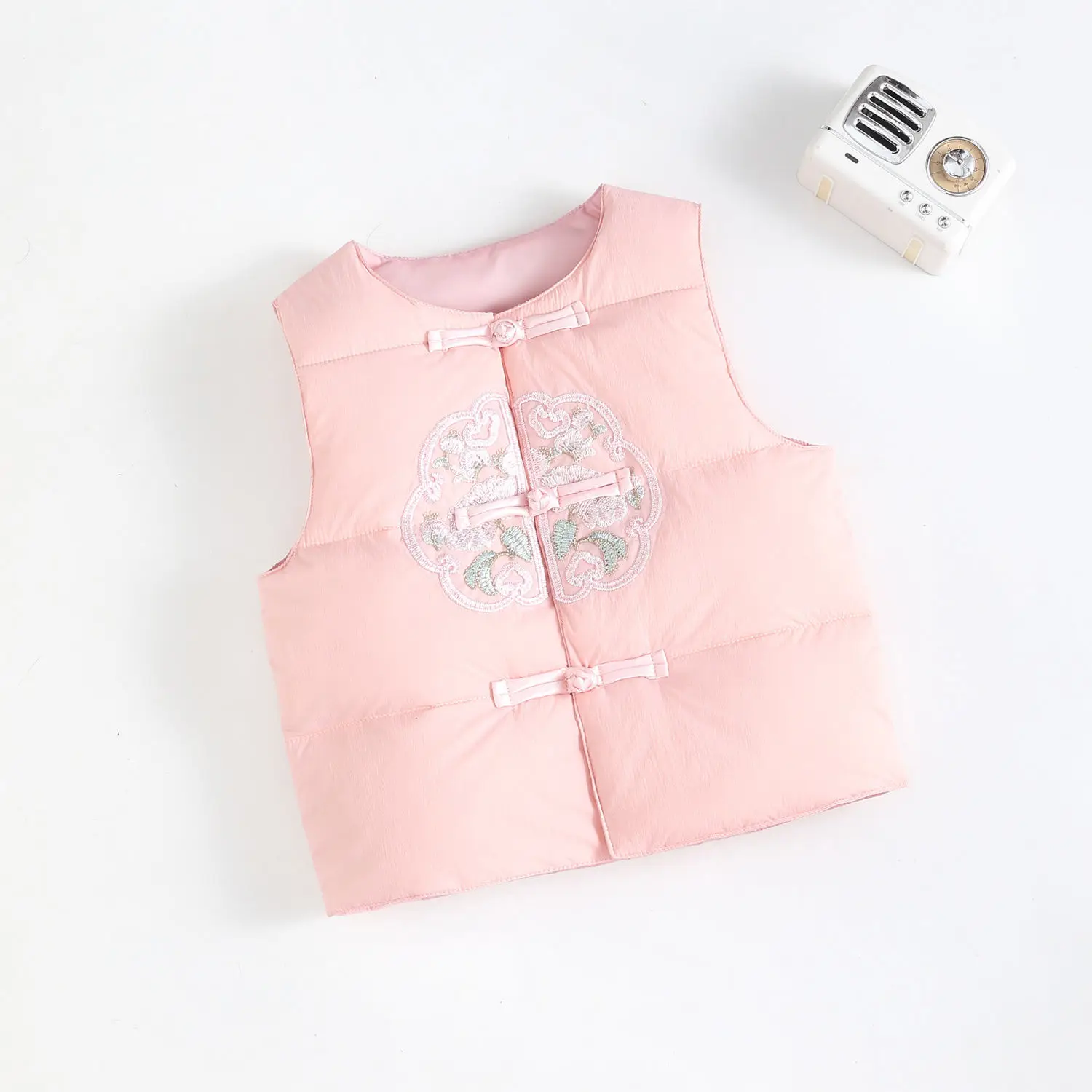 Children's Feather Silk Vest Chinese Style Cute Autumn and Winter Outerwear for Boys and Girls Sleeveless Camisole Jacket