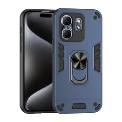 Rugged Armor Shockproof Case with Metal Ring Holder & Durable TPU Frame for Infinix Smart 9 (Navy Blue)