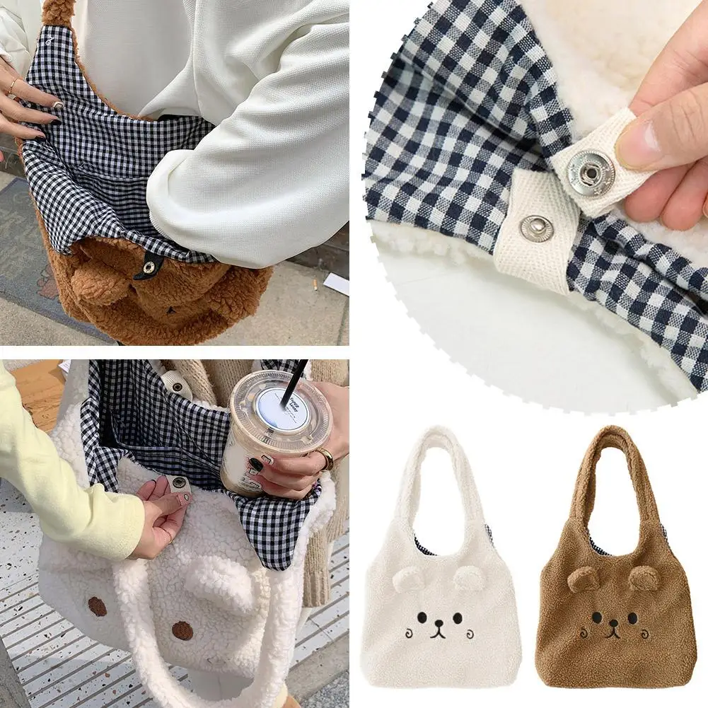 

School Bag Cartoon Embroidery New Winter Soft Plush Tote Bag Shopper Bag Shoulder Bag For Women Cute N2F7