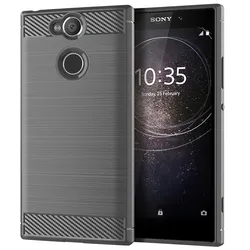 Luxurious Carbon Fiber Shockproof Silicone Phone Cover - Full Protective Soft Case for Xperia XA2 Plus (Grey)