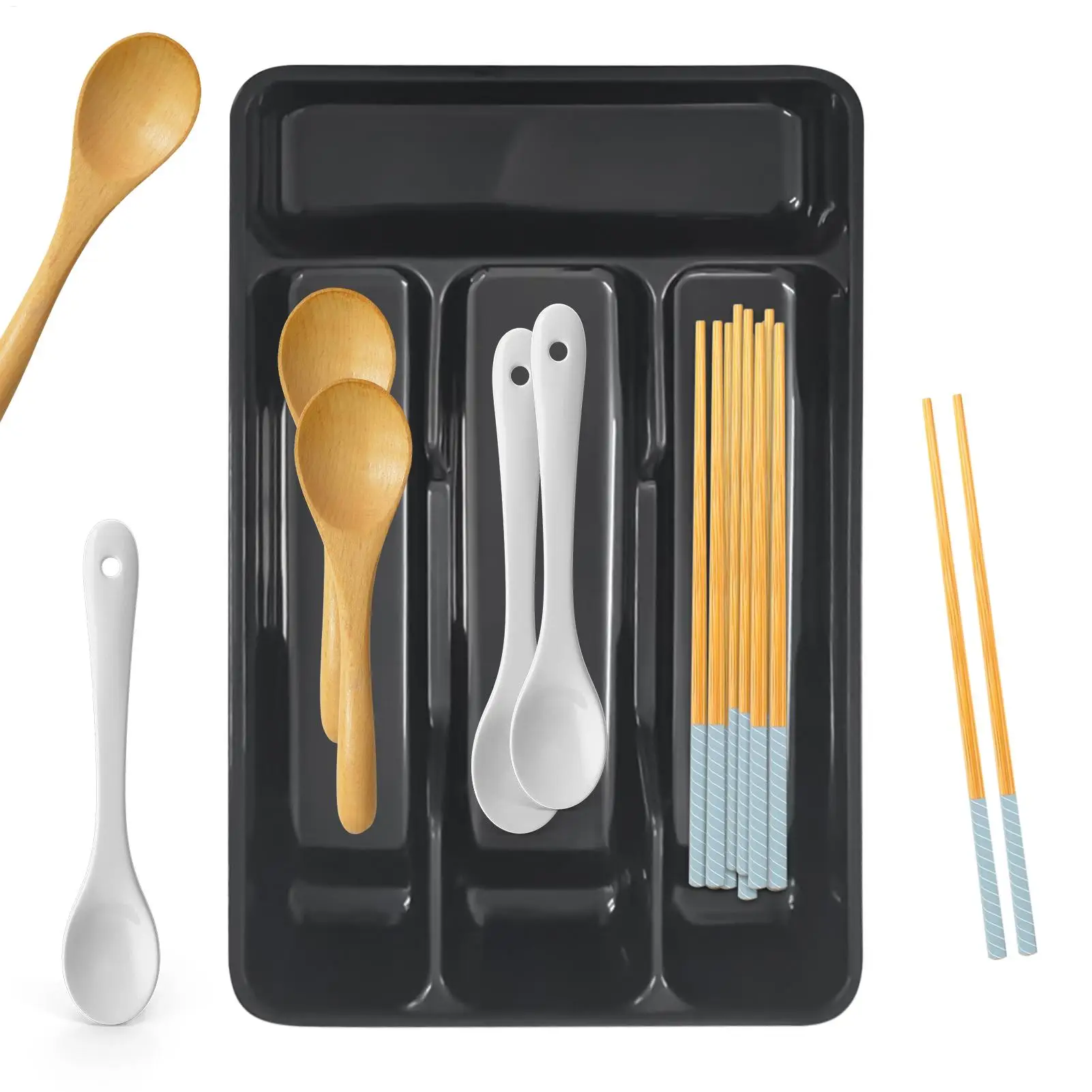 Sleek Silverware Organizer: 4-Compartment Flatware Holder for Kitchen and Countertop Storage