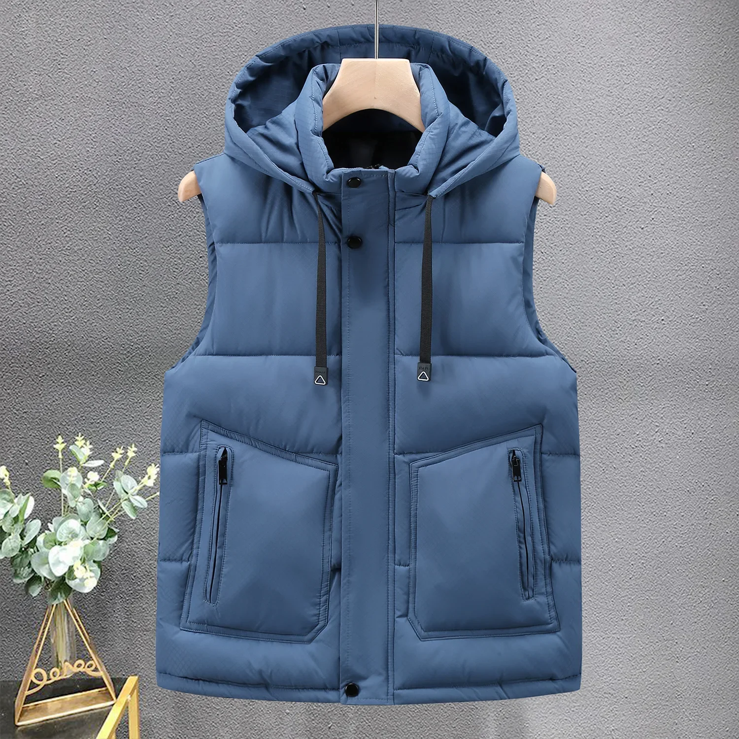 Men's Winter Thickened Warm Hooded Motorcycle Rider Vest Casual Trendy Work Jacket