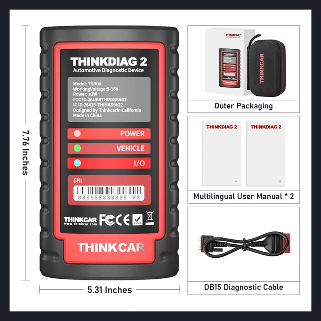 Valise De Diagnostic Auto ThinkDiag 2 - Compatible IOS/Android, Can-FD, OBD2 - 1 An De Logiciel Gratuit