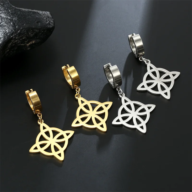 Punk Edelstahl Baumeln Ohrringe für Frauen Männer Hexe knoten Klinge Anhänger Ohr Hoop Ohrringe Hip Hop Piercing Schmuck Großhandel – Detail 7