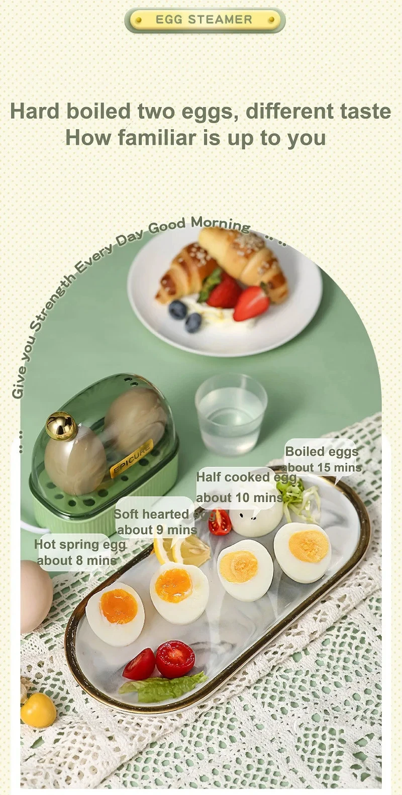 Description Picture 6 of item120W 220V Electric Egg Boiler Poacher Automatic Power Off Mini Breakfast Machine Egg Cookers 2 Eggs Portable Food Steamer
