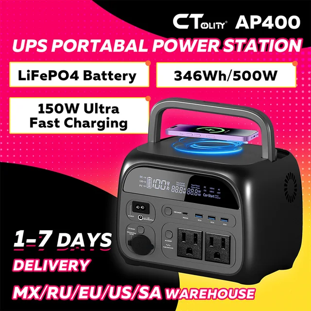 CTOLITY AP400 500W générateur solaire centrale électrique Portable 345Wh LiFePO4 batterie 110V 220V AC sortie maison Camping voyage RVs 1