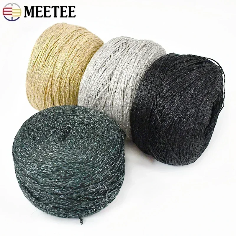 Meetee 100g/roll Gold Silver Yarn Bright Wire Crochet Metallized Thread DIY Hand-woven Knitting Cord Decor Crafts Accessories 2