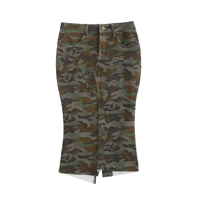 Women Trumpet Mermaid Camouflage Slite Midi Skirt images - 6