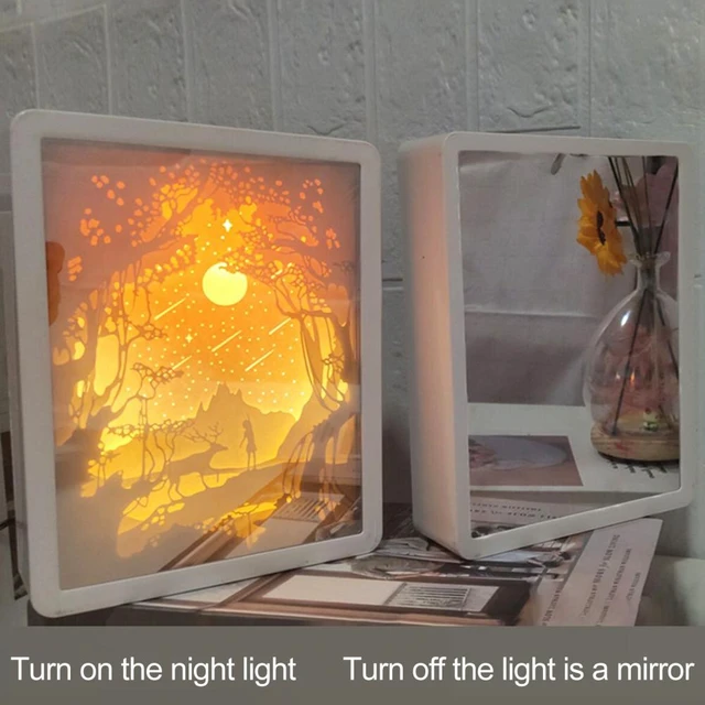 Decorative Paintings Crane Paper Cut Light Box Shadow Box Warm Led Lights  Table Lamp For Bedroom Wall Art Room Decor Aesthetic