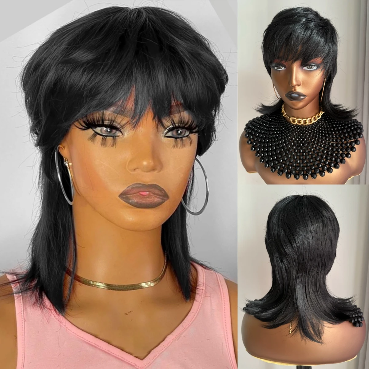 WIGERA Synthetic Short Pixie Cut Wigs On Sale Shaggy Layered 80s Mullet Wig Short Straight Bob Wigs With Bangs Machine For Women виброхвост helios shaggy