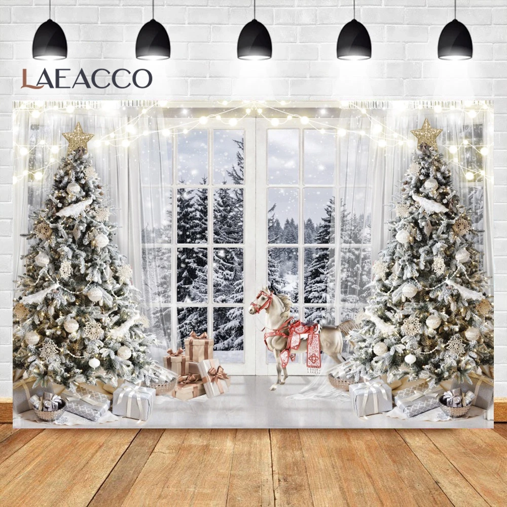 Cenários de Inverno de Natal para Fotografia Plano de Fundo Fotográfico Retrato para Festa Brinquedo de Bebê Casa na Árvore - Image 2