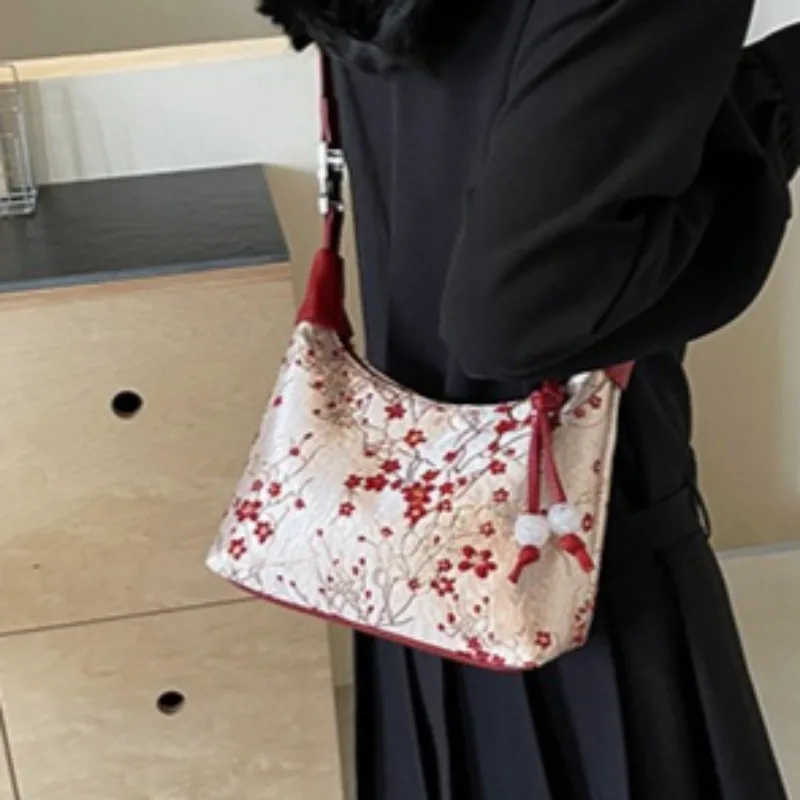 Elegant Embroidered Chinese Style Handbag Purses Canvas Hanfu Cheongsam Handbag Zipper Crossbody Bag Ladies Gifts