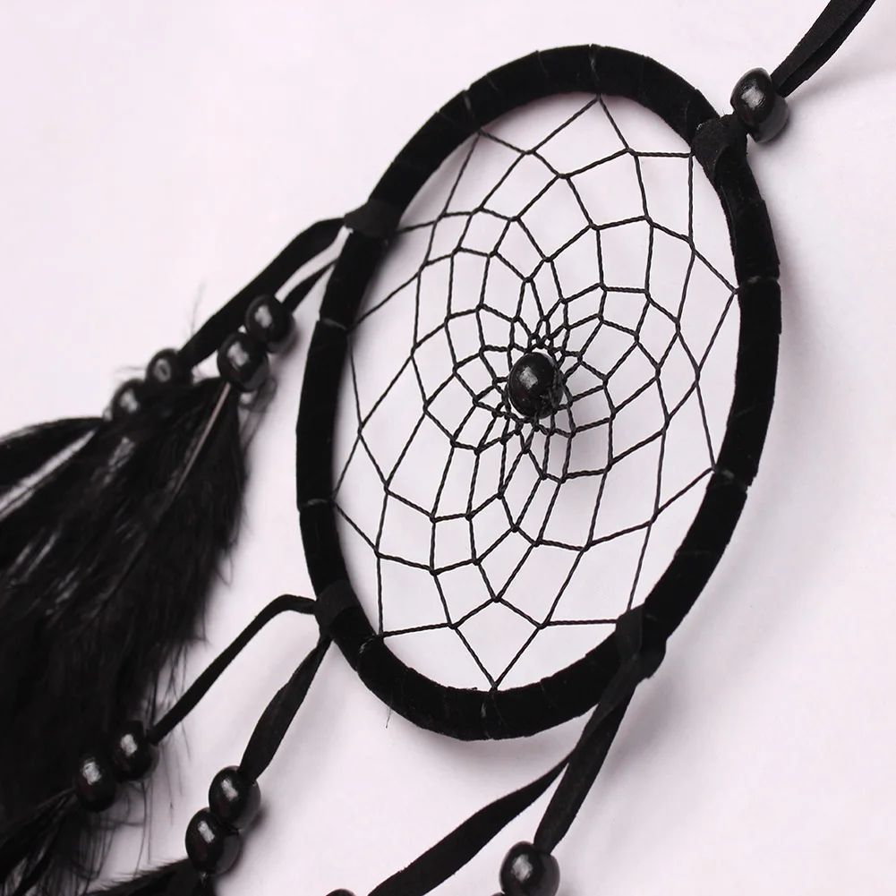 Feather Bead Dream Catcher Handmade Hanging Dreamcatcher Balcony Decor Black Wall Decor Craft Ornaments Props for Birthday Gift