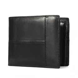 Men's Genuine Leather RFID Wallet with Coin Purse and Cardholder (Black)