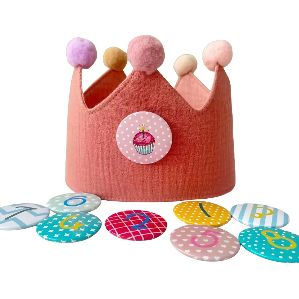 Unisex Birthday Hat Double-Sided Birthday King Crown Soft with Interchangable Number 0-9 Kids Party Decor Hat Accessory