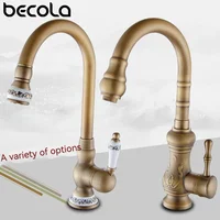 ก๊อกน้ำสำหรับห้องครัวก๊อกน้ำทองแดงโบราณสำหรับห้องครัวผสมก๊อกพร้อมเครนเซรามิกเครื่องผสมน้ำเย็นและร้อนในครัว 6