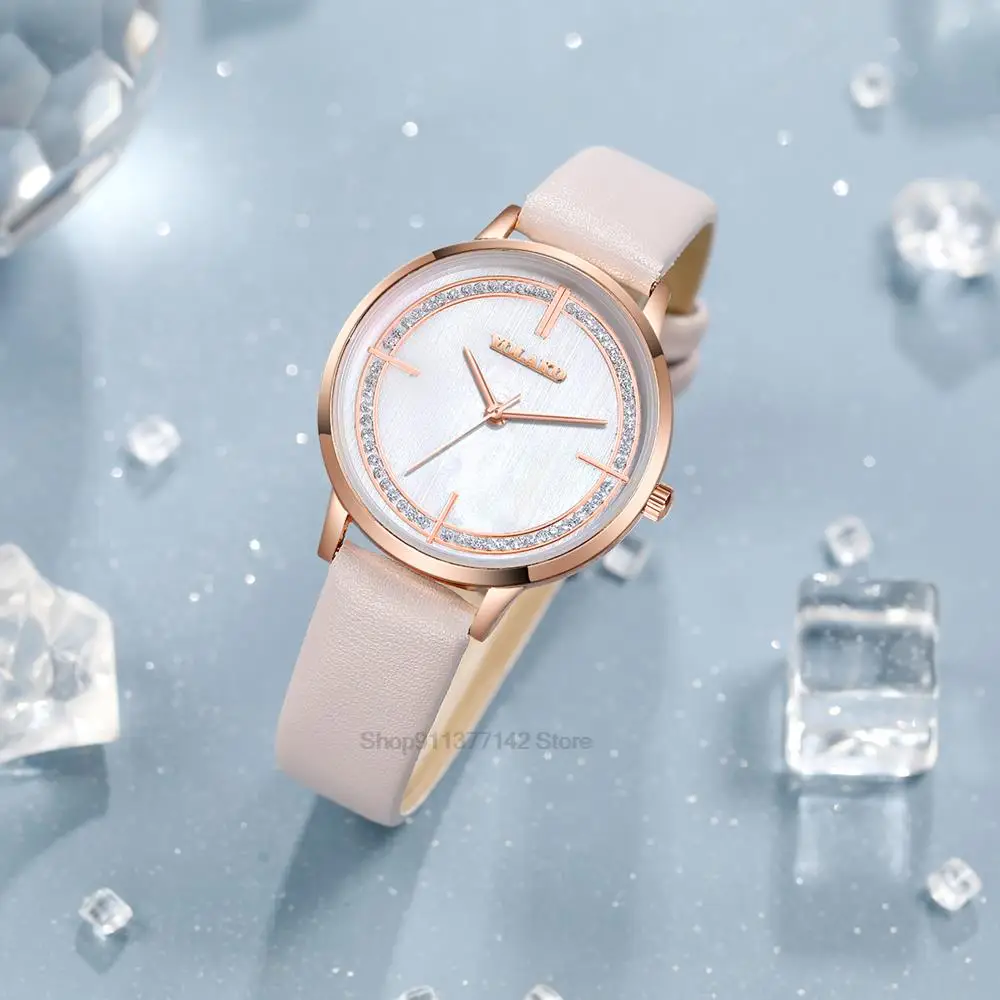 

Luxury Simple Shell surface Rhinestone Watches Women Fashion Brand Quartz Qualities Ladies Leather Wristwatches Female Watch
