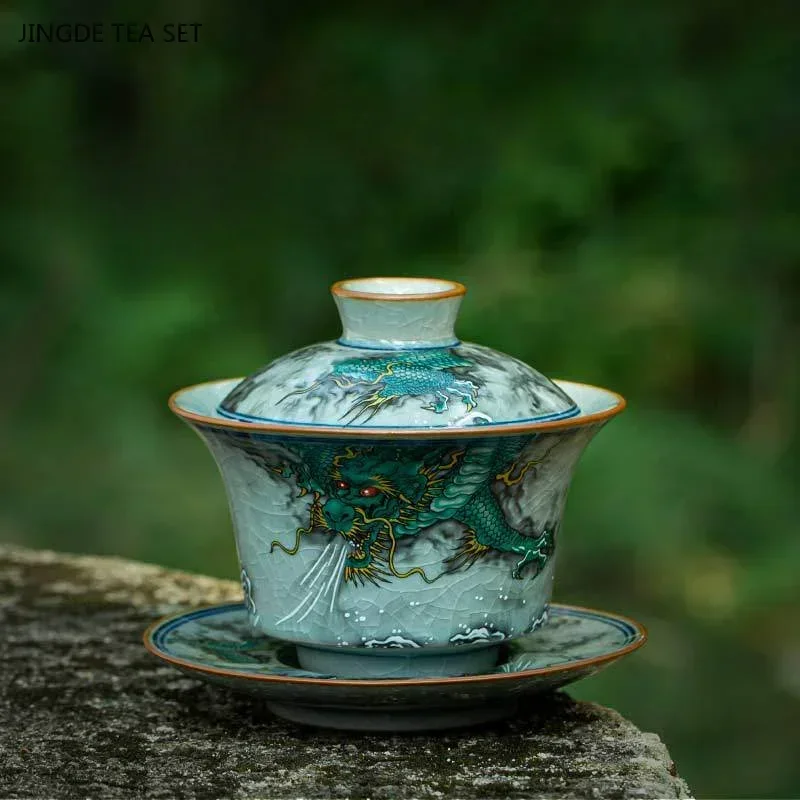 1PCS ceramic gaiwan tea bowl Chinese retro handmade drawing twelve zodiac animals dragon made teacup high-end tea set gift