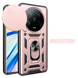 Enhanced Armor Hybrid Ring Back Cover with Camera Protection for Redmi A3 (Rose Gold)