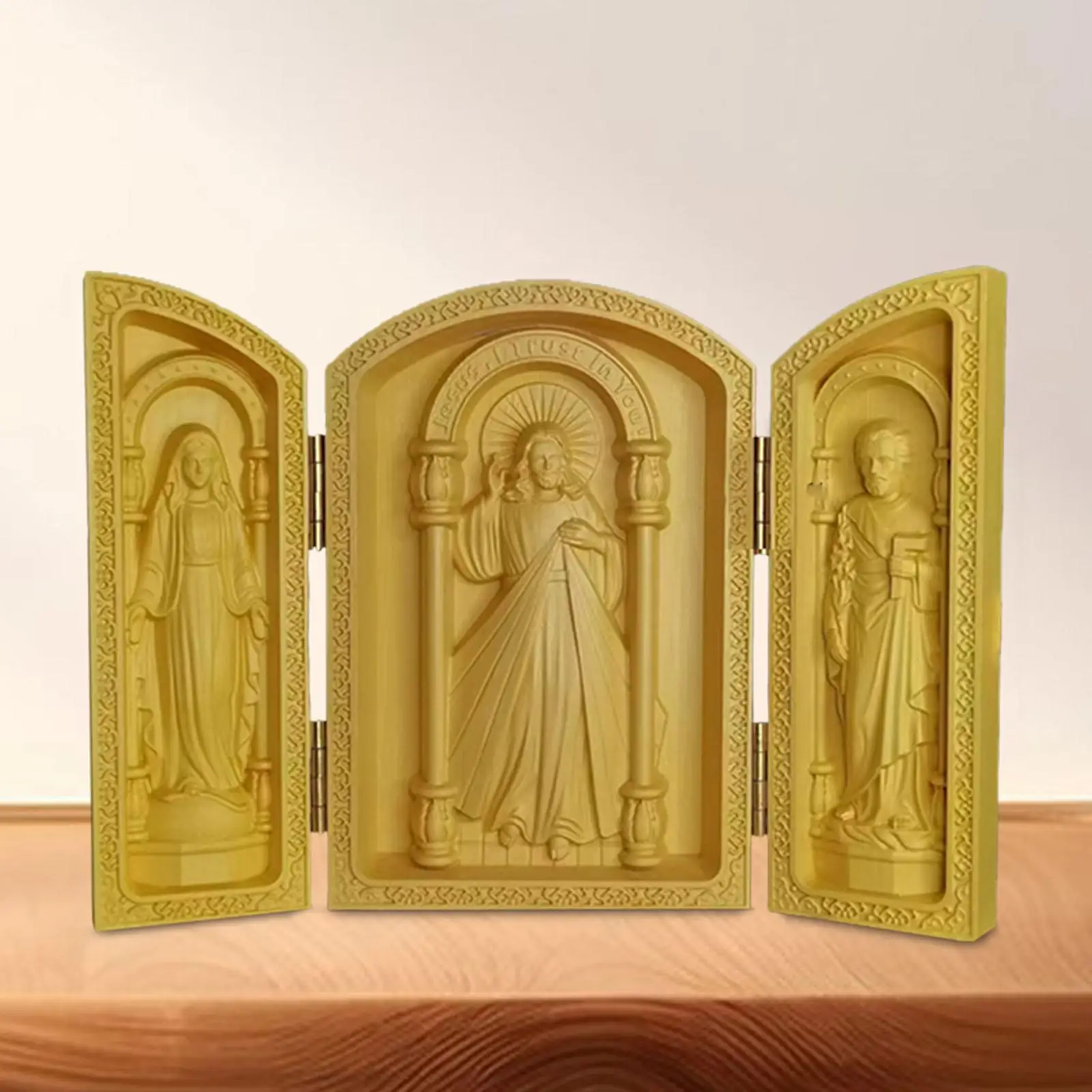 Holy Figurine Wood Carving Ornament Catholic Collection Catholic Relics Sculpture for Table Living Room Shelf Housewarming