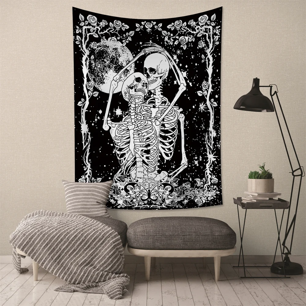 Tapestry Moon Starry Sky Flower Hug Skull Witchcraft Wall Hanging Cloth Carpet Hippie Ceiling Room Home decor