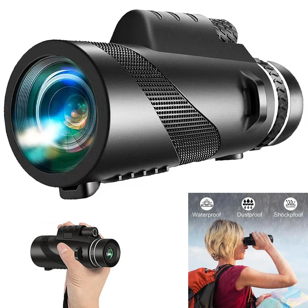 Longue Vue Télescope Monoculaire 80x100 HD - Jumelles Puissantes Avec Trépied Et Clip Téléphone
