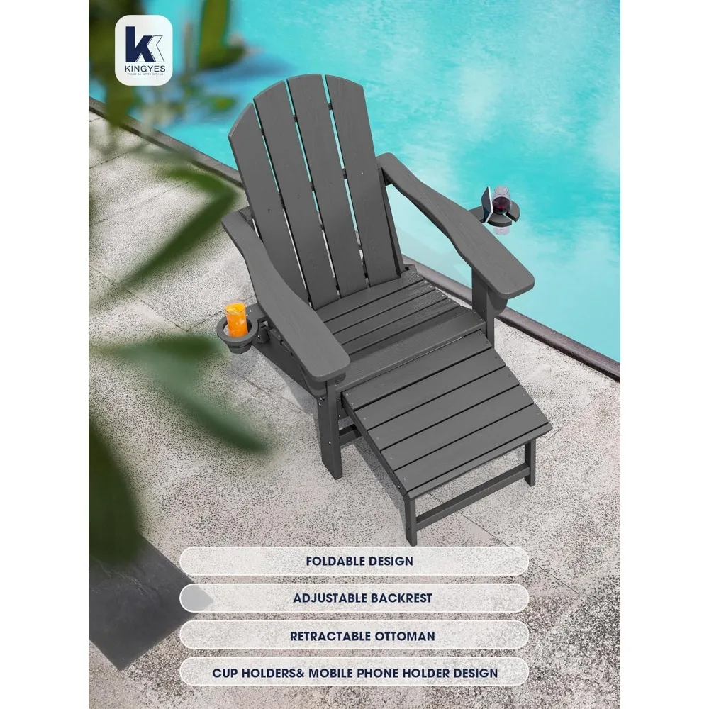 Folding Adjustable Adirondack Chair with Ottoman & 2 Cup Holders Set of 4,Multifunctional Adirondack Chair with Footrest 5