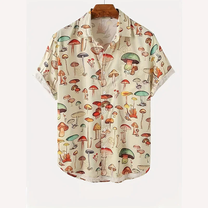 Cute Fashion Mushroom 3d Print Shirt For Men Casual Button Up Short Sleeves Summer Cool Tops Hawaiian Shirts Unisex Clothing