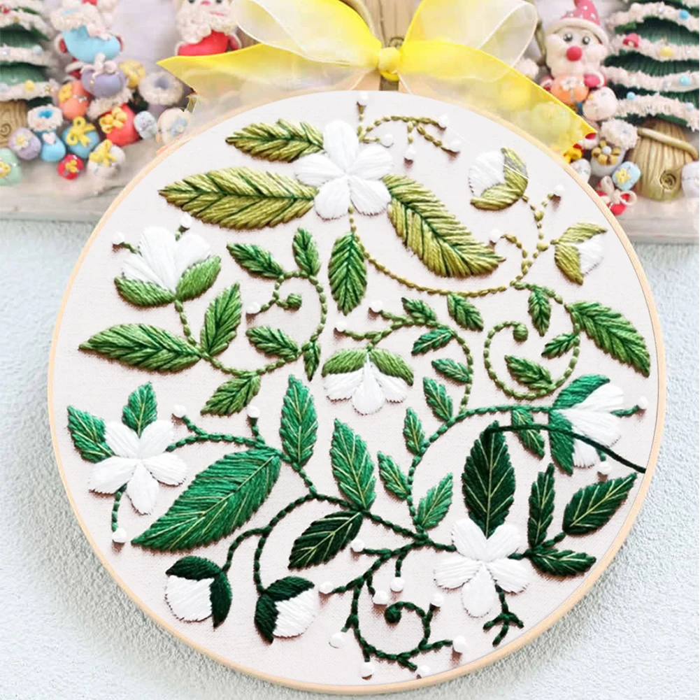 Flower Cotton Stamped Embroidery Cross Stitch DIY Starter Needlepoint Kit