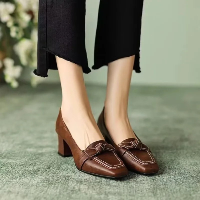 جديد ريترو المرأة موضة ساحة تو عالية الكعب 2025 ال...