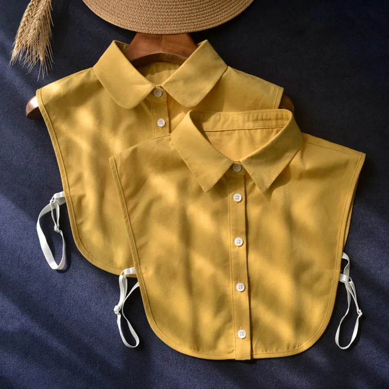 Yellow Cotton Fake Collar Women Blouse Shirt Decor False Collar Top Woman Detachable Collar Shirt Women Tie Removable Half Shirt image