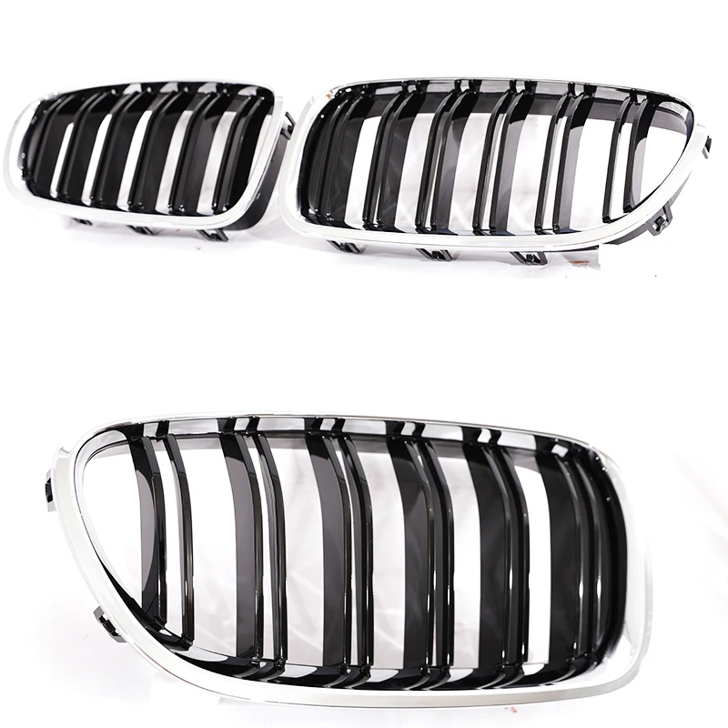 Glossy Black Double Slat Front Racing Grill Grille