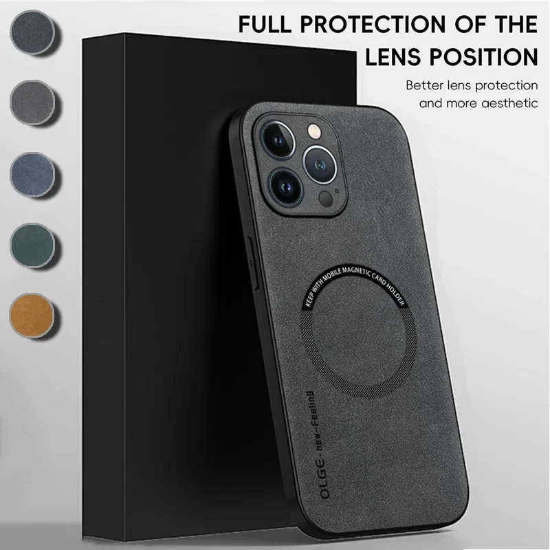 Premium Magnetic Leather Phone Case with Wireless Charging Compatibility
