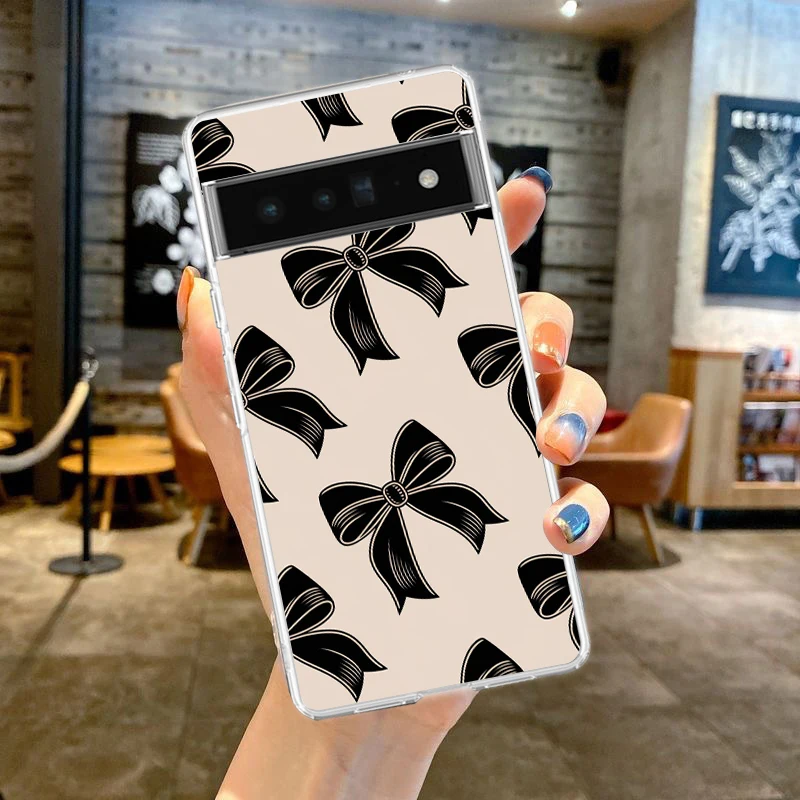 Elegant Soft Clear TPU Phone Case with Cute Pink Heart and Bow Design