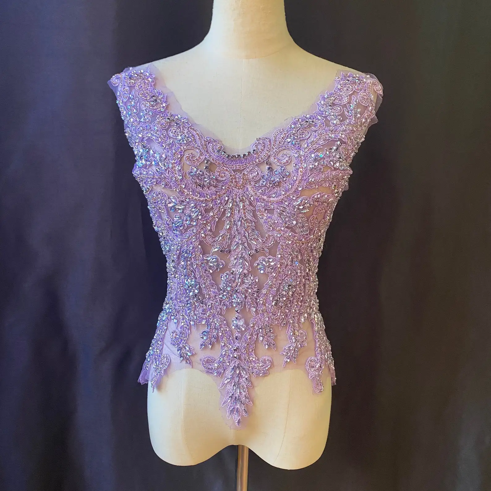 

Lavender Handcrafted Crystal Applique for Couture, Navy Rhinestone Applique for Dress Costume, Stage Performance, Evening Dress