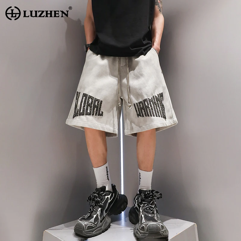 

Прямые шорты LUZHEN с украшением в виде букв, новая уличная мода, высококачественные мужские пятиконечные брюки LZ4104