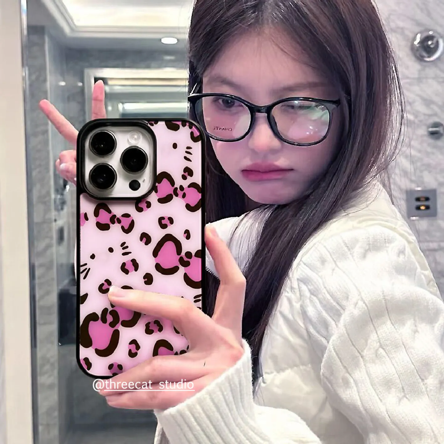 Pink Leopard Print Bow Cat Face Phone Case - Shockproof Silicone Back Cover