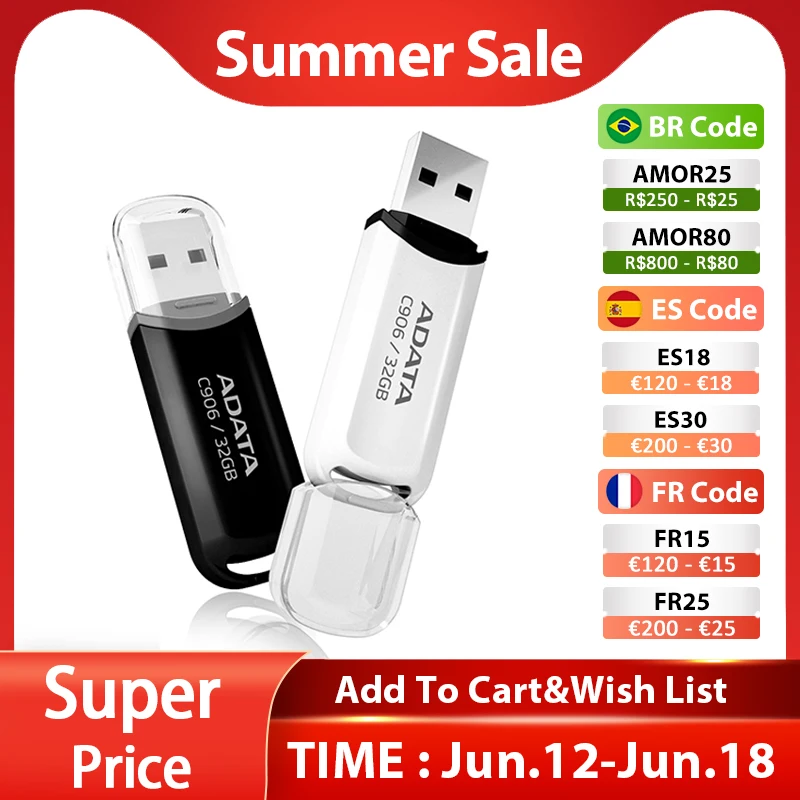 ADATA C906 USB 플래시 드라이브, 미니 펜드라이브, 고속 블랙 화이트 메모리 스틱, U 디스크 플래시, PC용 USB ...