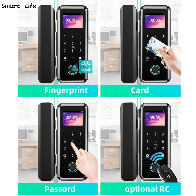 

Smart glass door office fingerprint lock sliding door frameless electronic password lock double door single door free opening